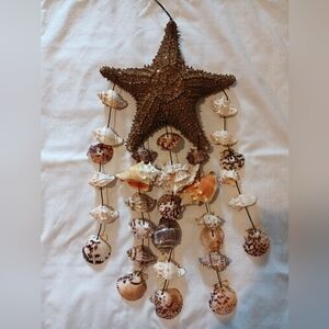 Natural Starfish and Sea Shell Hanging Wind Chime 23" Length Coastal Beach